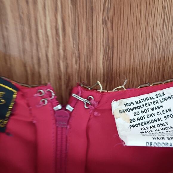Vntg silk beaded red gold india dress eve’s allure 80s 90s glam holiday xl ml - Picture 9 of 15